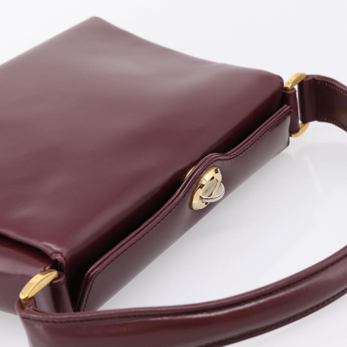 GUCCI Hand Bag Leather Bordeaux Gold Auth 207153V