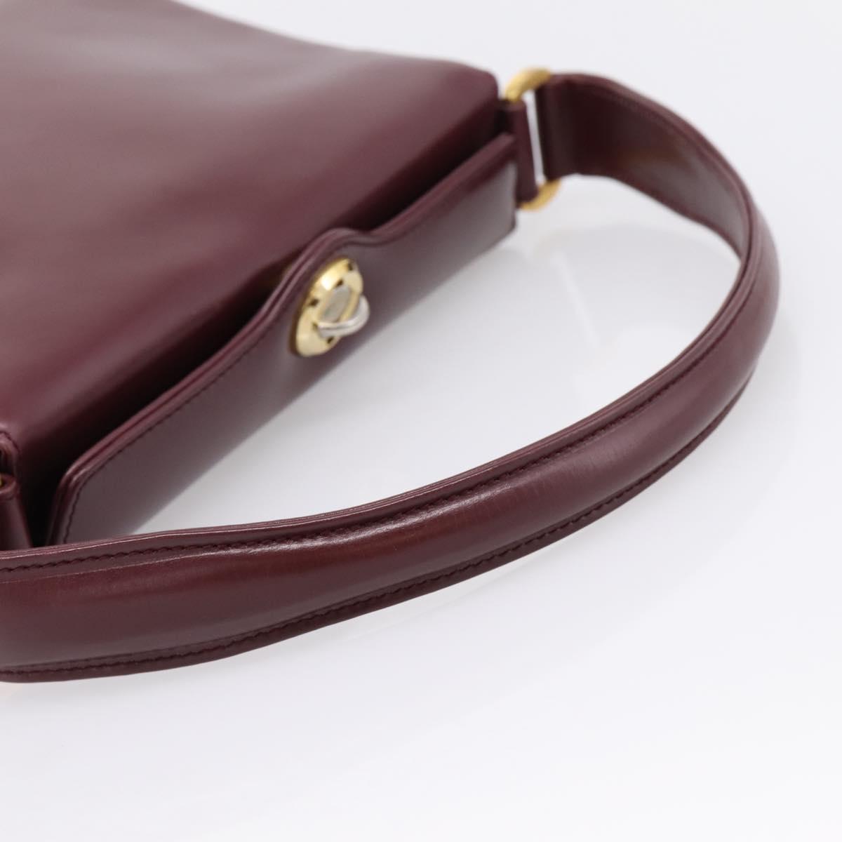 GUCCI Hand Bag Leather Bordeaux Gold Auth 207153V