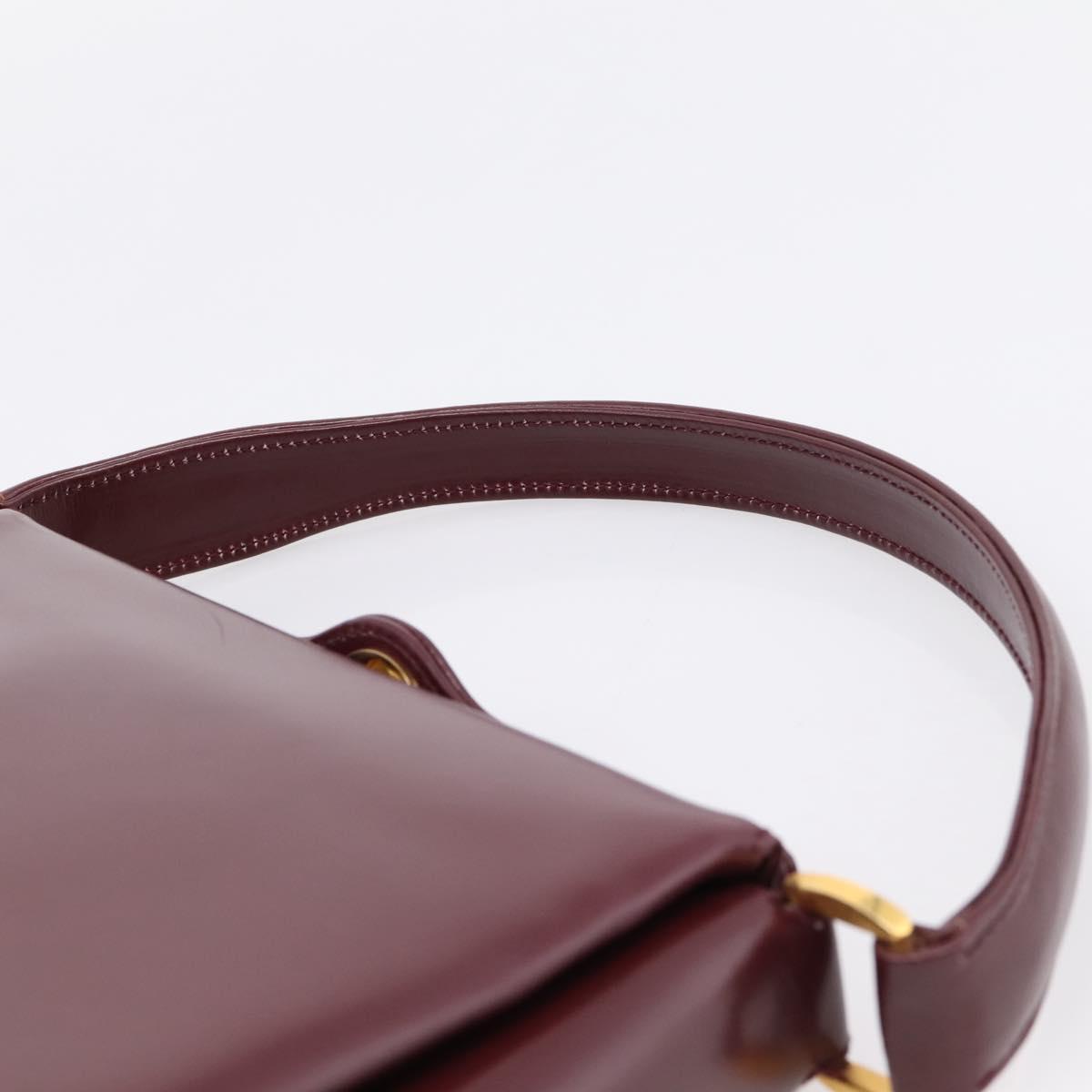 GUCCI Hand Bag Leather Bordeaux Gold Auth 207153V