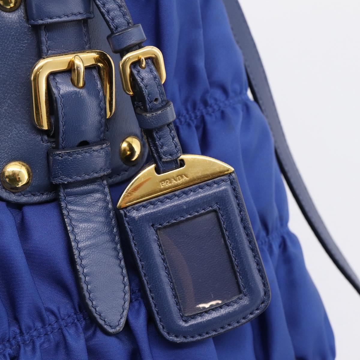 PRADA Gathered Hand Bag Nylon 2way Blue Gold Auth 207154A