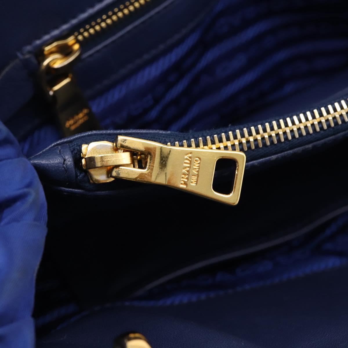 PRADA Gathered Hand Bag Nylon 2way Blue Gold Auth 207154A