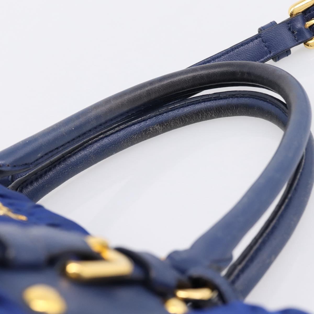 PRADA Gathered Hand Bag Nylon 2way Blue Gold Auth 207154A