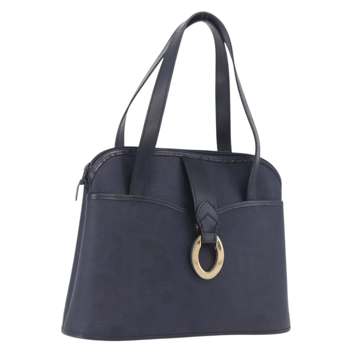 Christian Dior Trotter Canvas Hand Bag PVC Navy Gold Auth 207155A