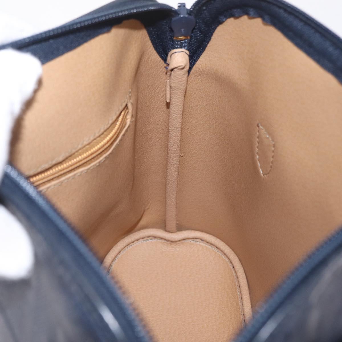 Christian Dior Trotter Canvas Hand Bag PVC Navy Gold Auth 207155A