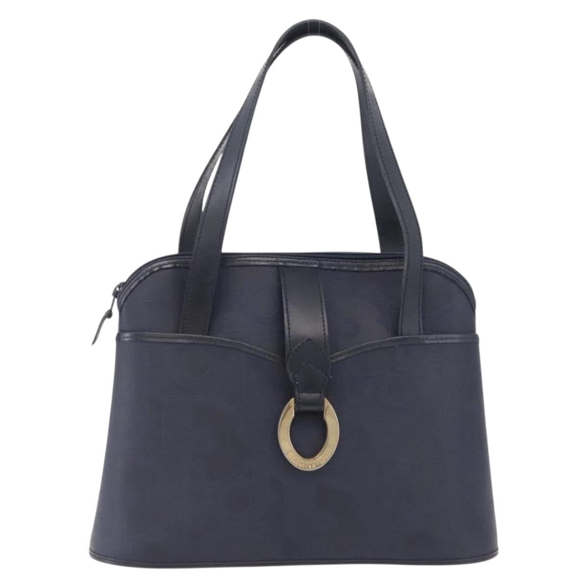 Christian Dior Trotter Canvas Hand Bag PVC Navy Gold Auth 207155A