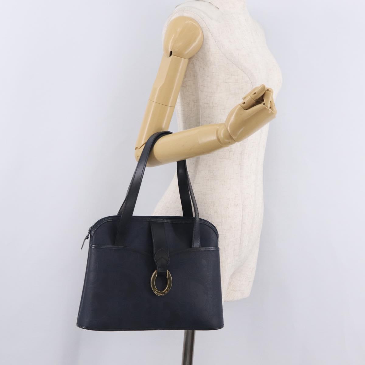 Christian Dior Trotter Canvas Hand Bag PVC Navy Gold Auth 207155A