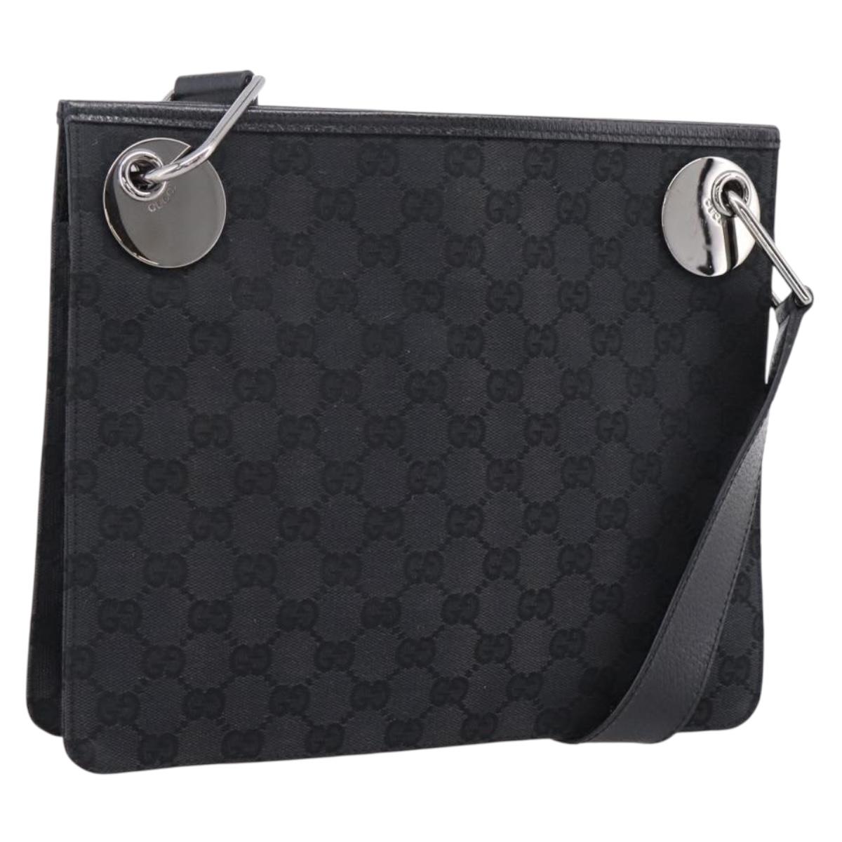GUCCI GG Canvas Shoulder Bag Black Silver 120841 Auth 207158A