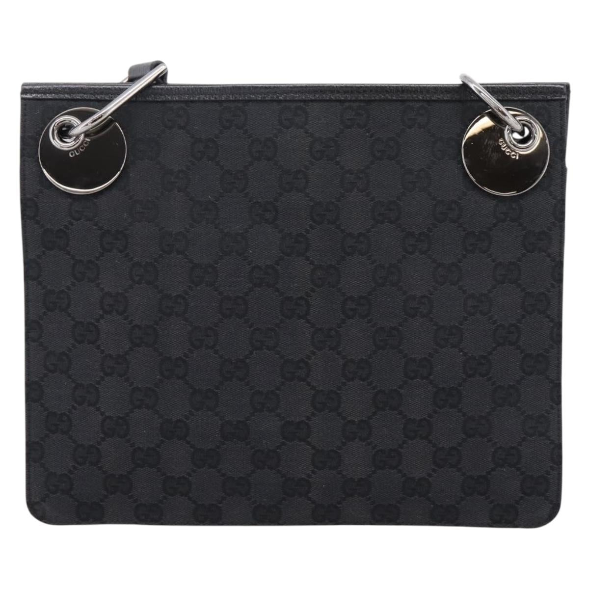 GUCCI GG Canvas Shoulder Bag Black Silver 120841 Auth 207158A