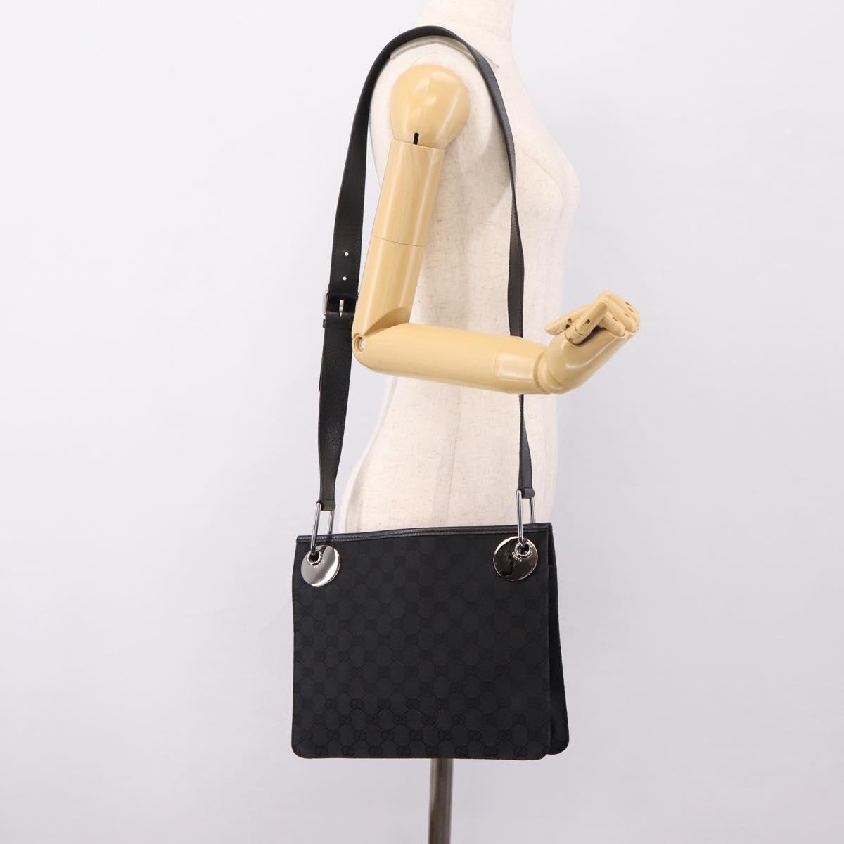 GUCCI GG Canvas Shoulder Bag Black Silver 120841 Auth 207158A