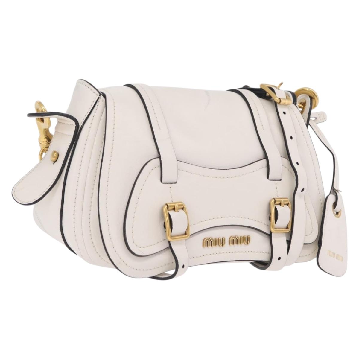 Miu Miu Shoulder Bag Leather White Gold Auth 207160V
