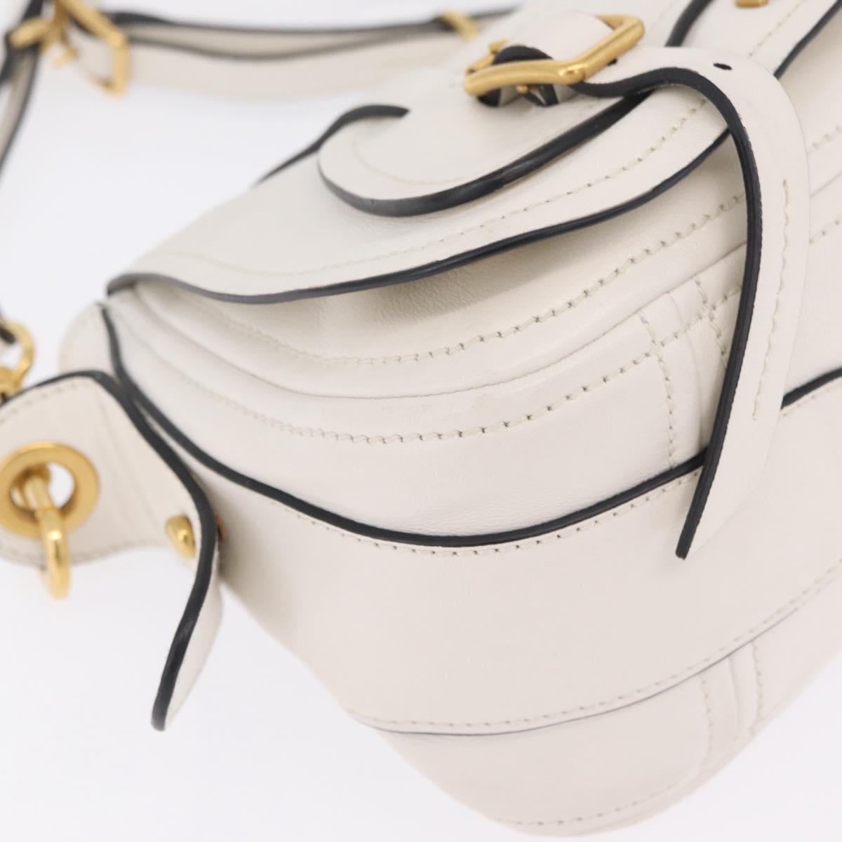 Miu Miu Shoulder Bag Leather White Gold Auth 207160V