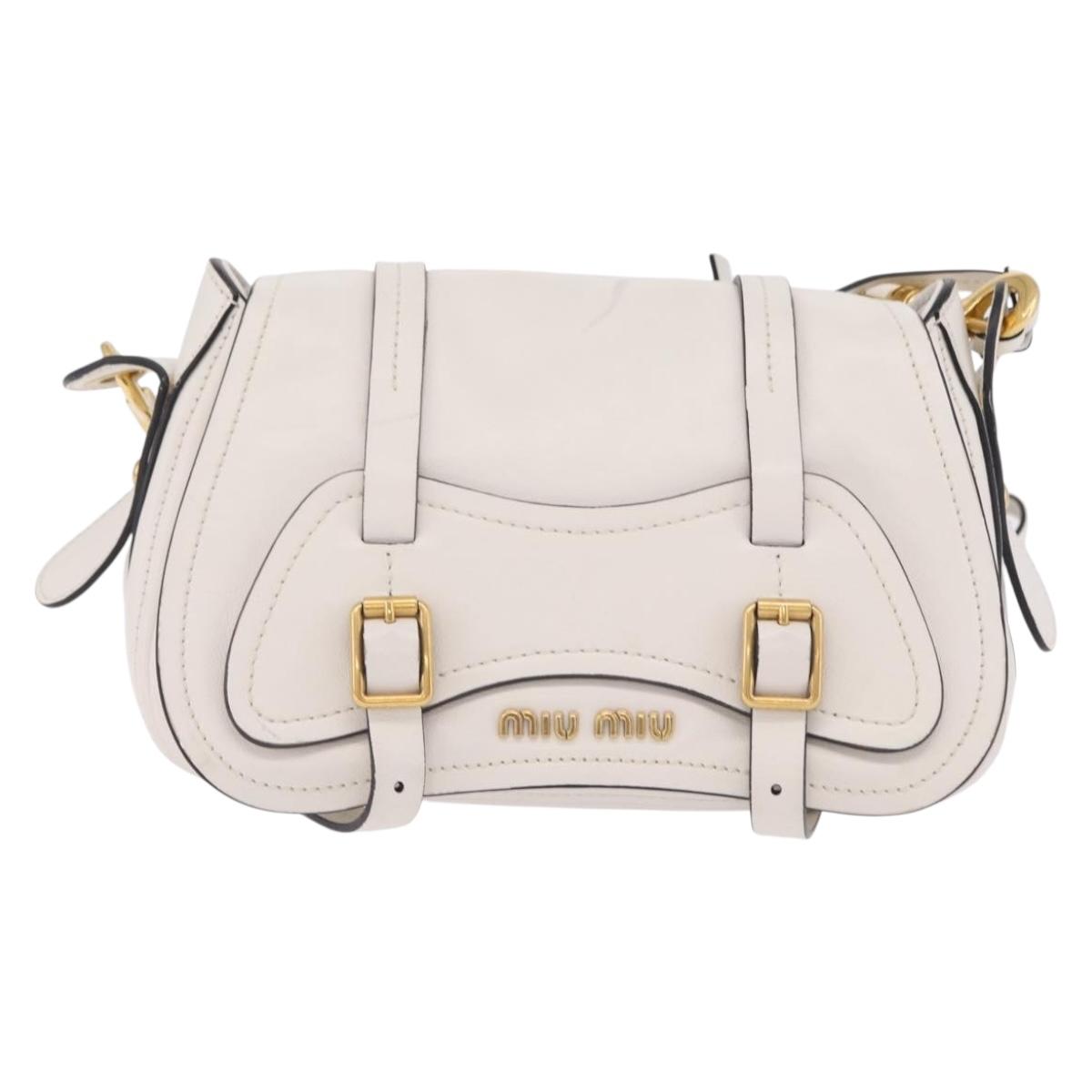 Miu Miu Shoulder Bag Leather White Gold Auth 207160V