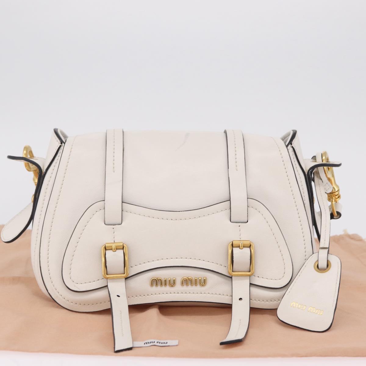 Miu Miu Shoulder Bag Leather White Gold Auth 207160V