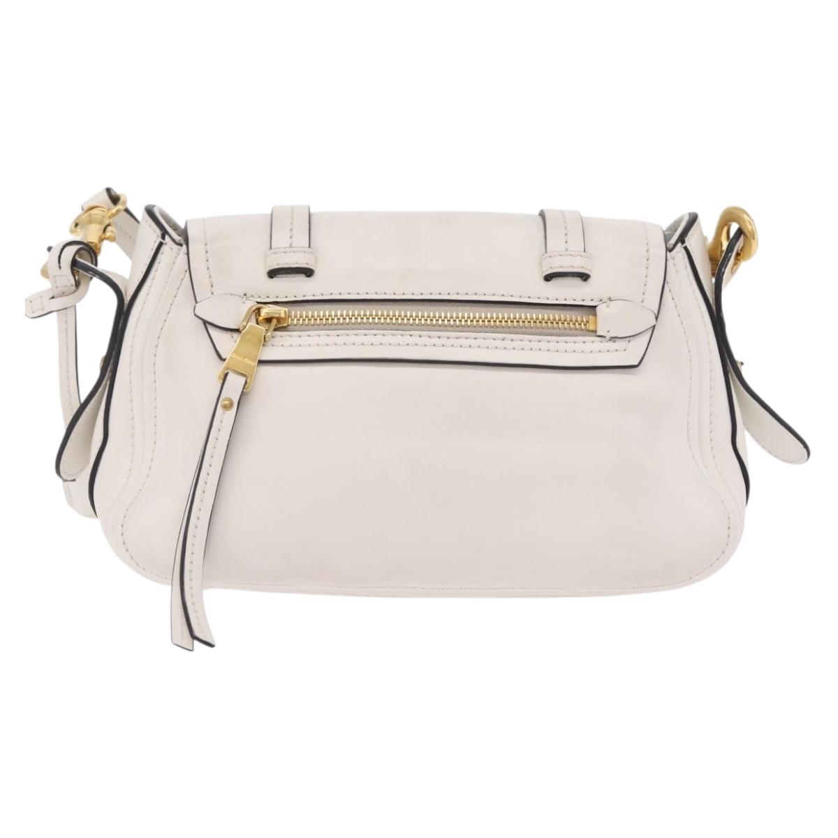 Miu Miu Shoulder Bag Leather White Gold Auth 207160V