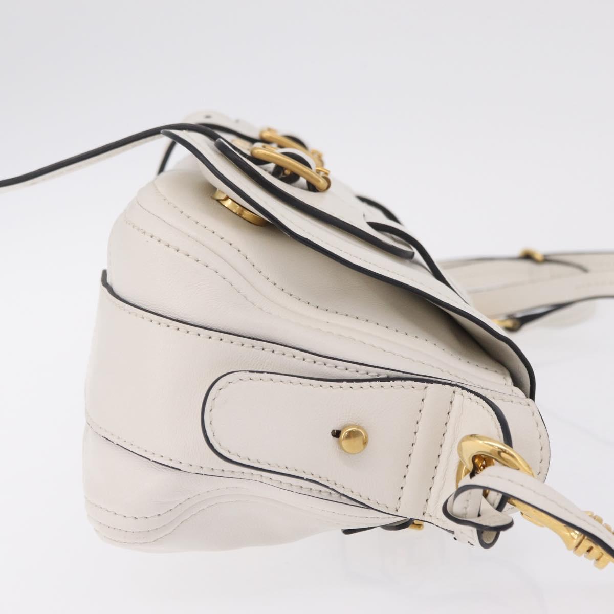 Miu Miu Shoulder Bag Leather White Gold Auth 207160V
