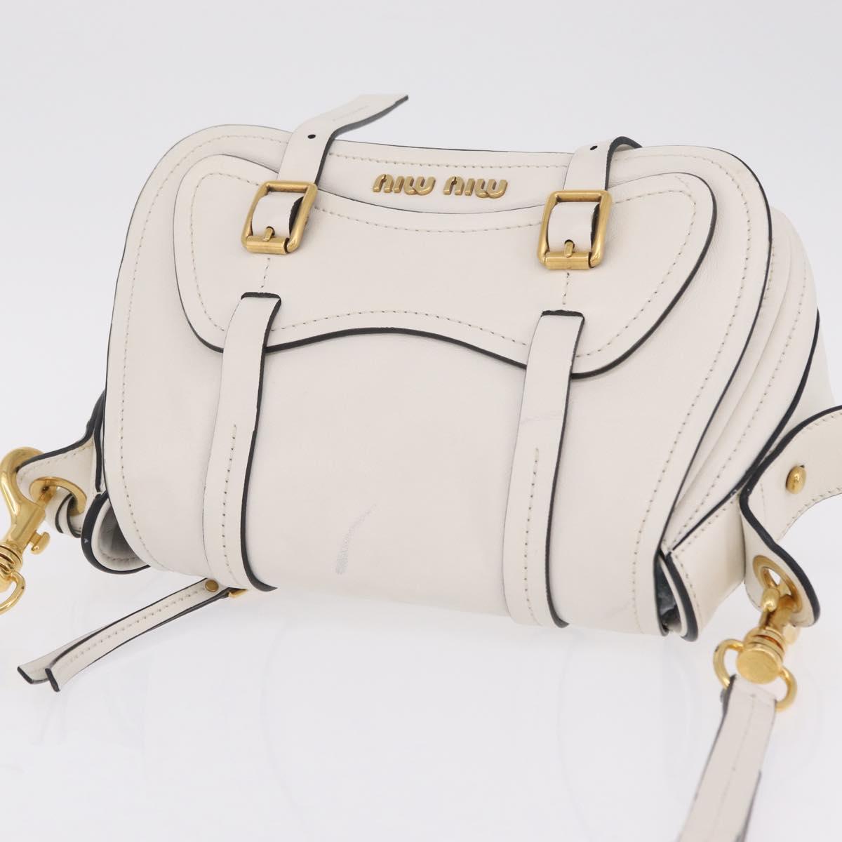 Miu Miu Shoulder Bag Leather White Gold Auth 207160V