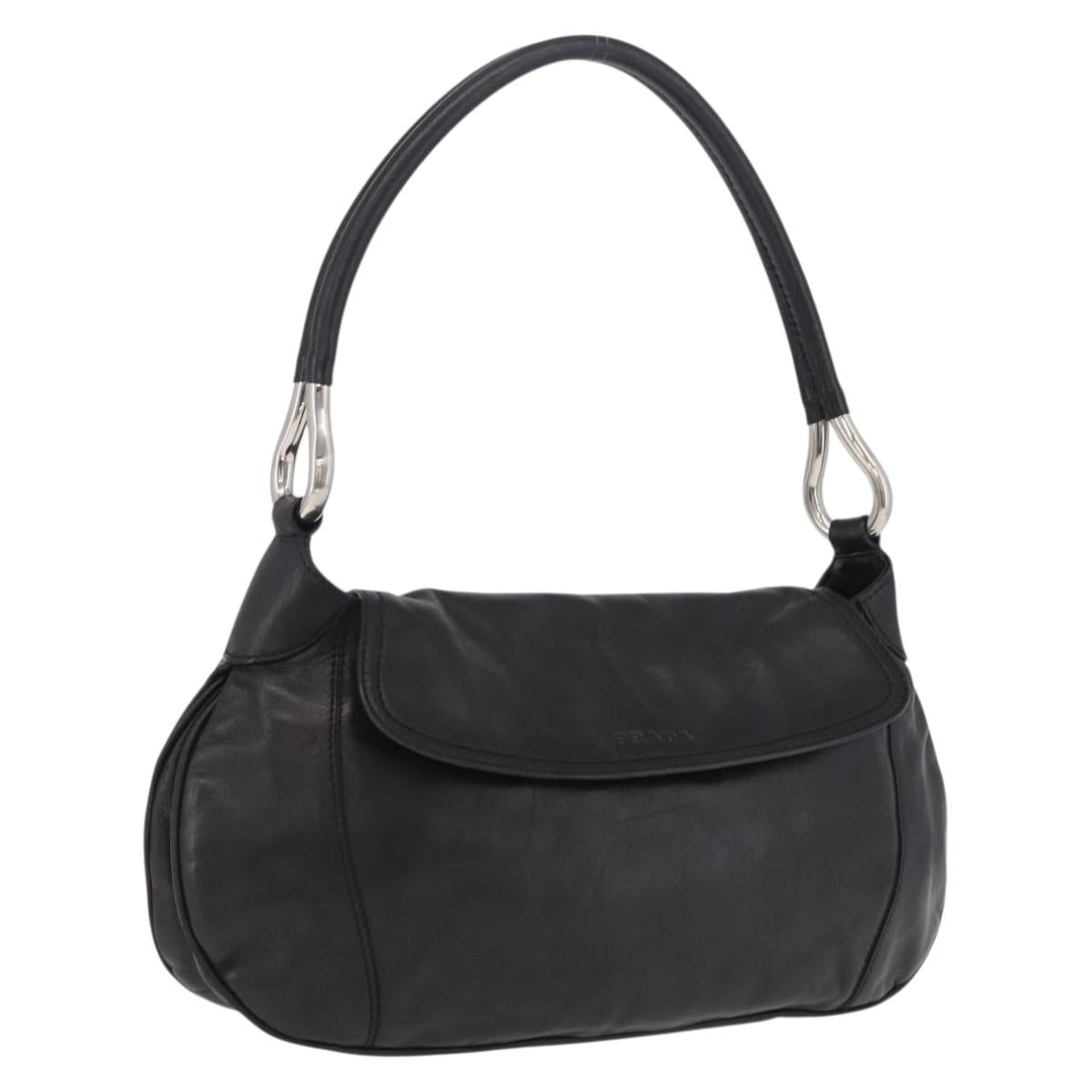 PRADA Shoulder Bag Leather Black Silver Auth 207165V