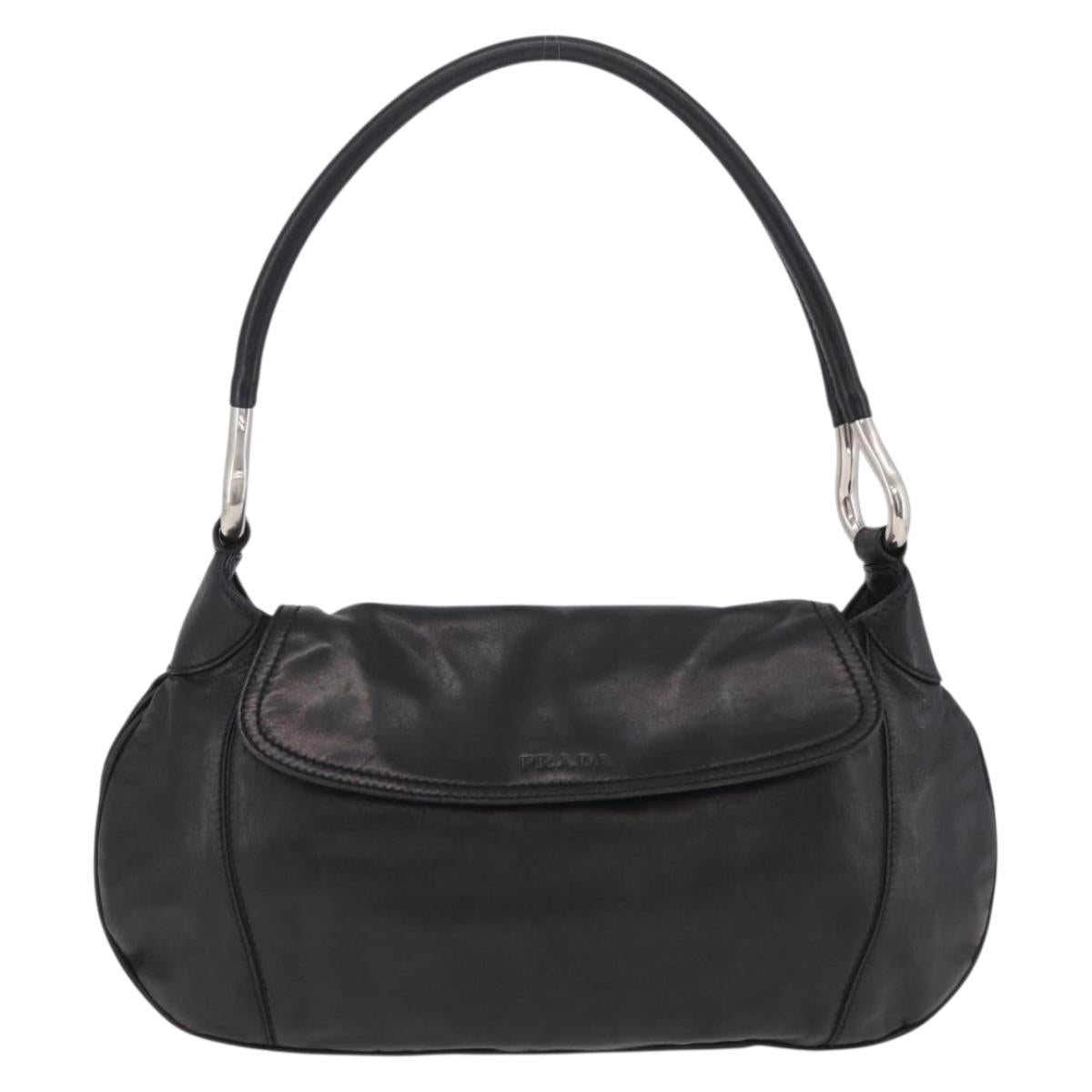 PRADA Shoulder Bag Leather Black Silver Auth 207165V