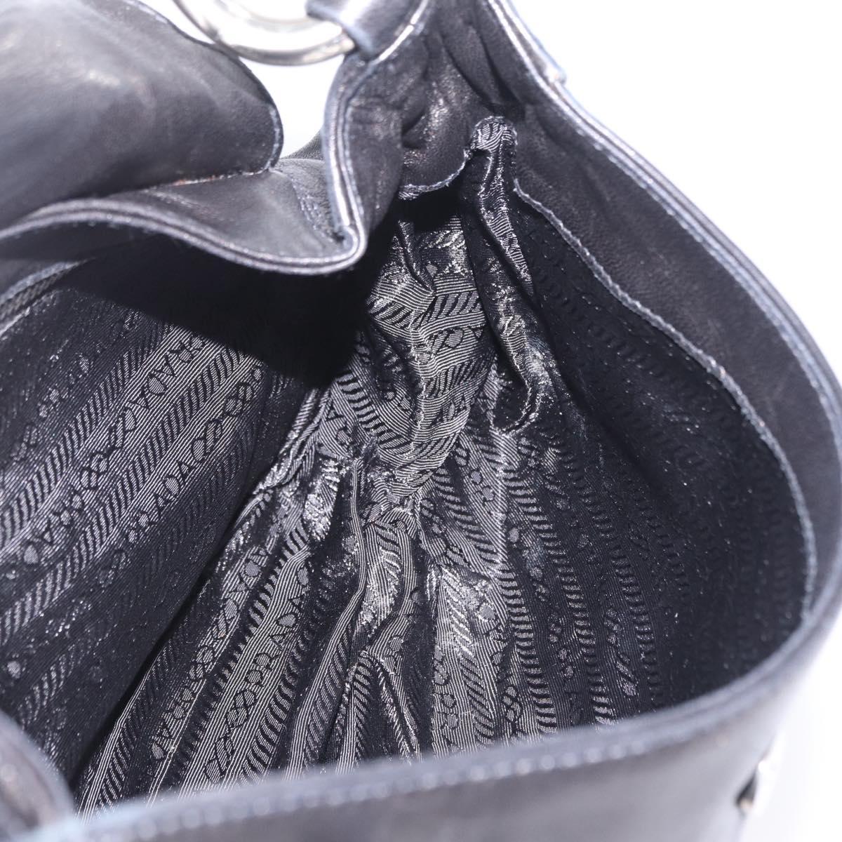 PRADA Shoulder Bag Leather Black Silver Auth 207165V