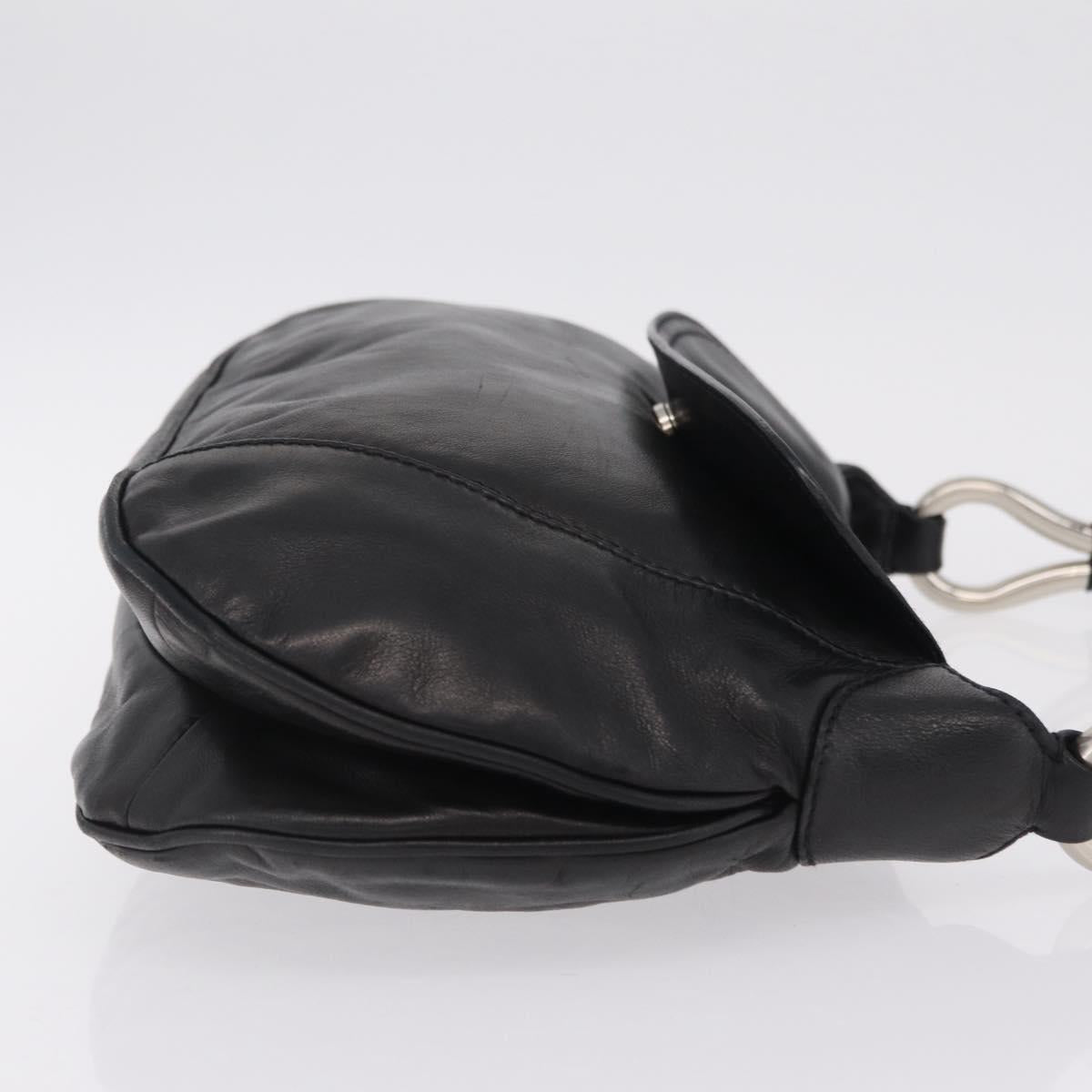 PRADA Shoulder Bag Leather Black Silver Auth 207165V