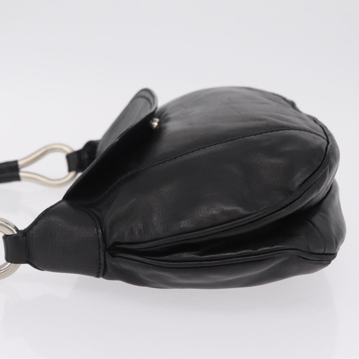 PRADA Shoulder Bag Leather Black Silver Auth 207165V