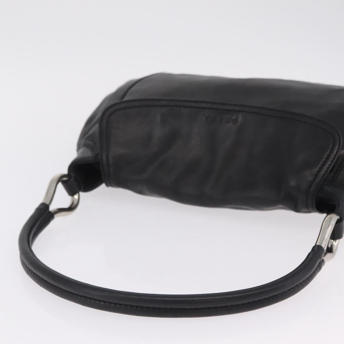 PRADA Shoulder Bag Leather Black Silver Auth 207165V
