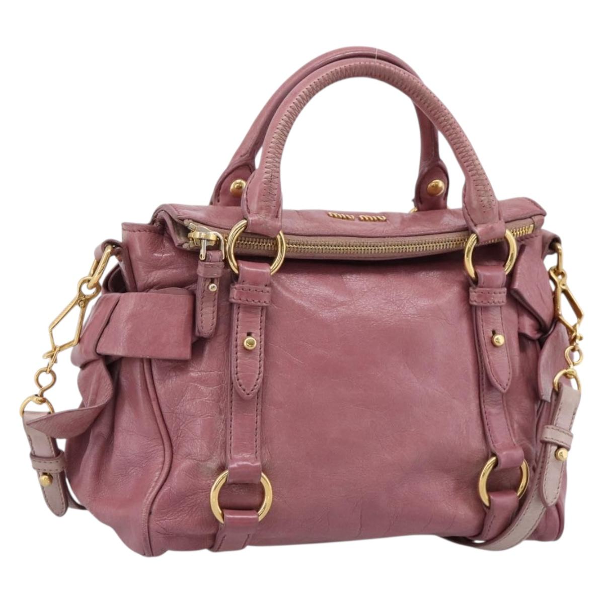 Miu Miu Matelasse Hand Bag Vitellolux 2way Pink Gold Auth 207166A