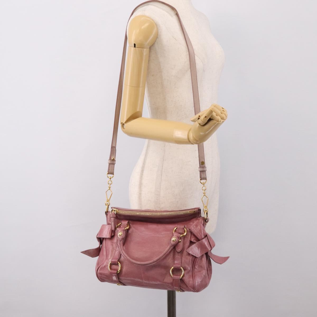 Miu Miu Matelasse Hand Bag Vitellolux 2way Pink Gold Auth 207166A
