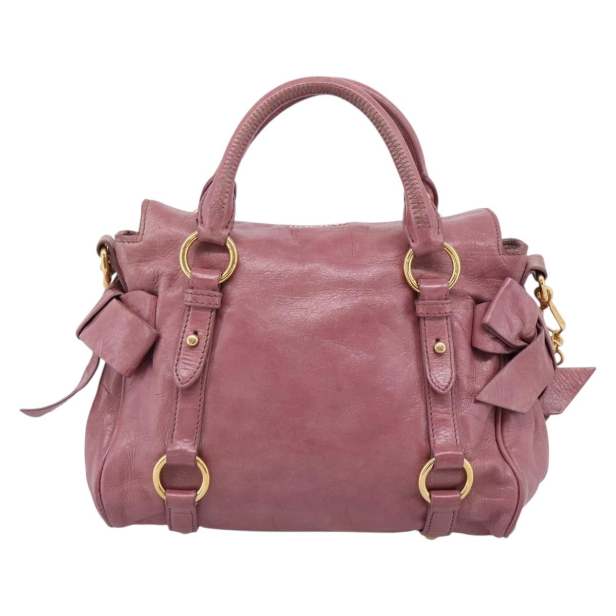 Miu Miu Matelasse Hand Bag Vitellolux 2way Pink Gold Auth 207166A