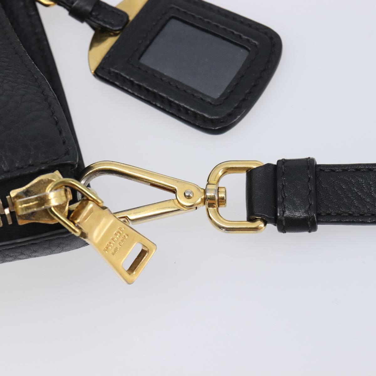 PRADA Hand Bag Vittero Dino Leather 2way Black Gold Auth 207171A