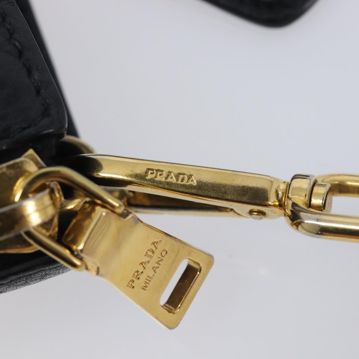PRADA Hand Bag Vittero Dino Leather 2way Black Gold Auth 207171A