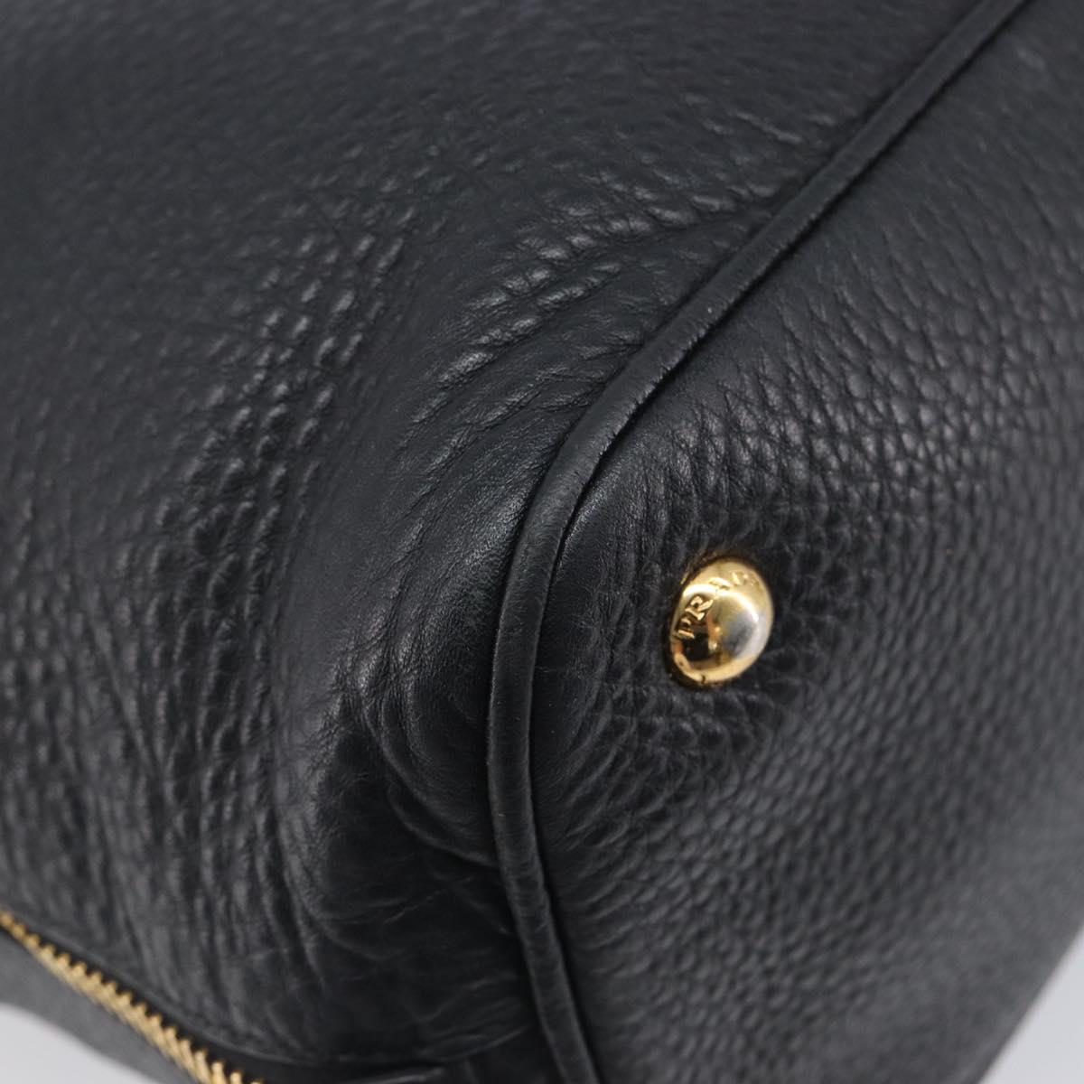PRADA Hand Bag Vittero Dino Leather 2way Black Gold Auth 207171A