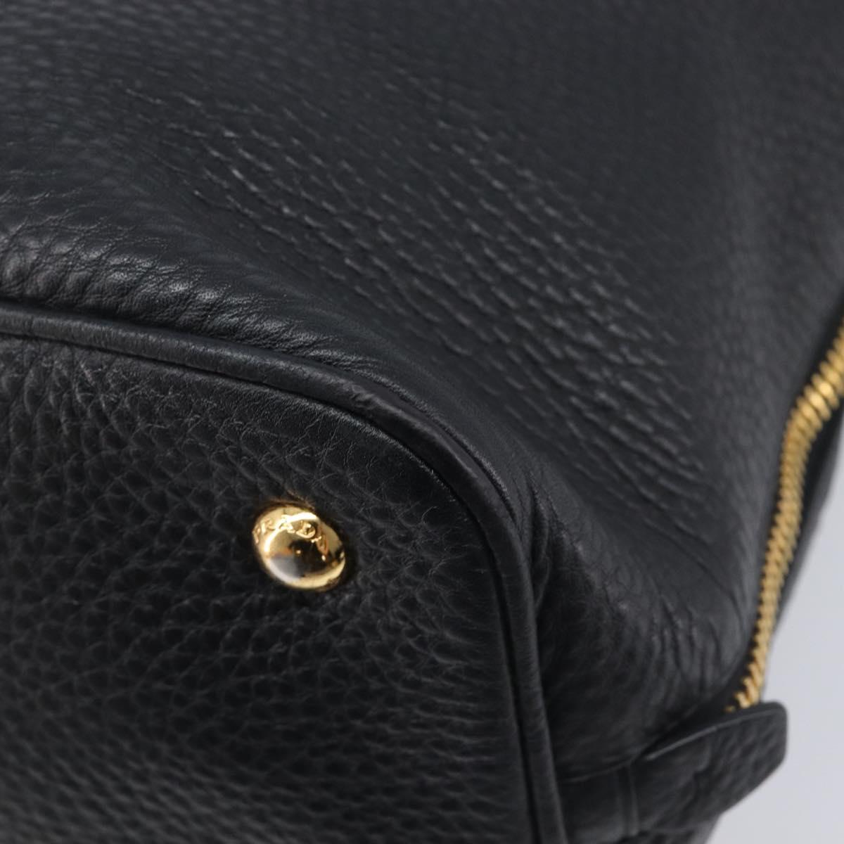 PRADA Hand Bag Vittero Dino Leather 2way Black Gold Auth 207171A