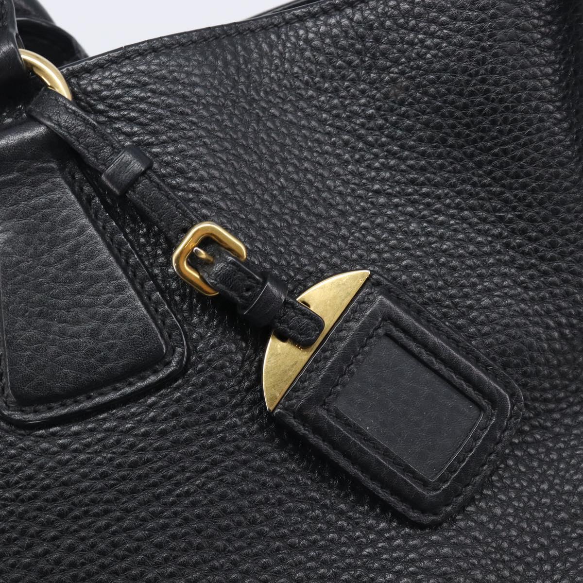 PRADA Hand Bag Vittero Dino Leather 2way Black Gold Auth 207171A
