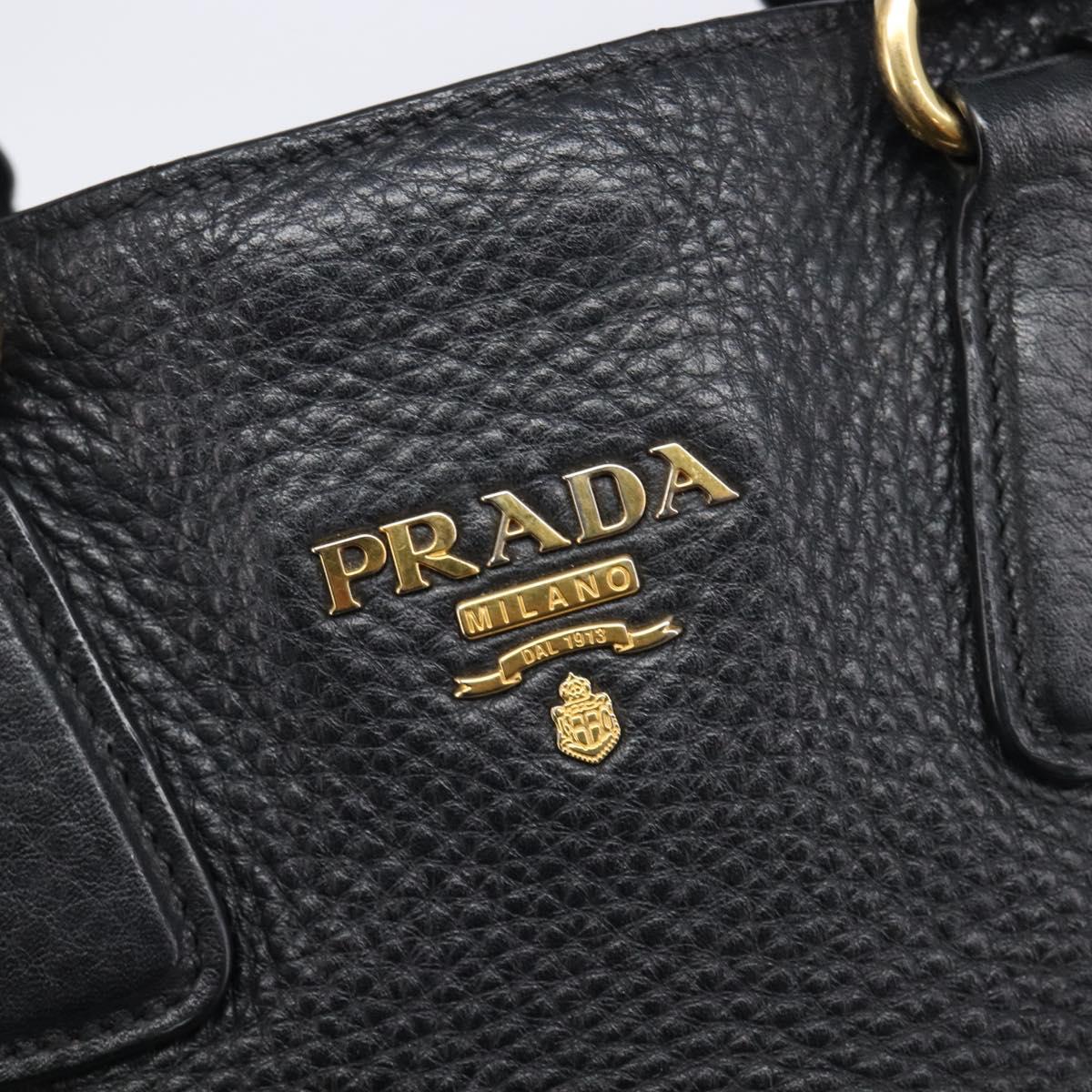 PRADA Hand Bag Vittero Dino Leather 2way Black Gold Auth 207171A