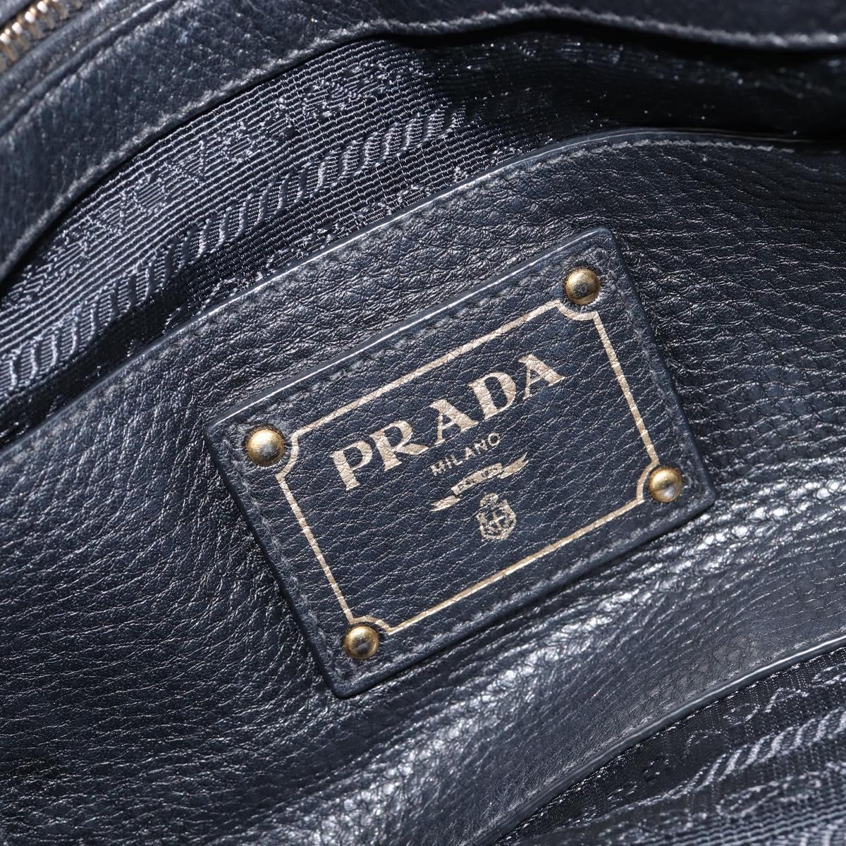 PRADA Hand Bag Vittero Dino Leather 2way Black Gold Auth 207171A