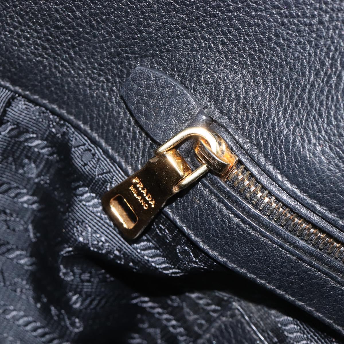PRADA Hand Bag Vittero Dino Leather 2way Black Gold Auth 207171A