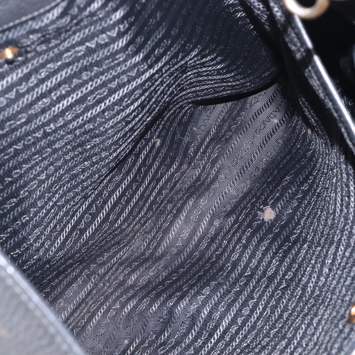 PRADA Hand Bag Vittero Dino Leather 2way Black Gold Auth 207171A