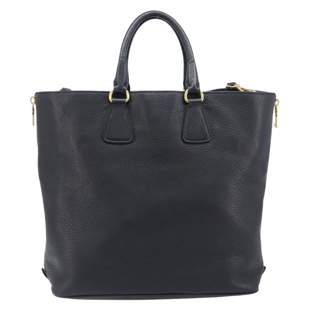 PRADA Hand Bag Vittero Dino Leather 2way Black Gold Auth 207171A