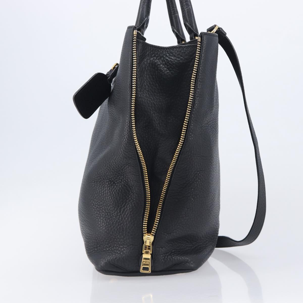 PRADA Hand Bag Vittero Dino Leather 2way Black Gold Auth 207171A