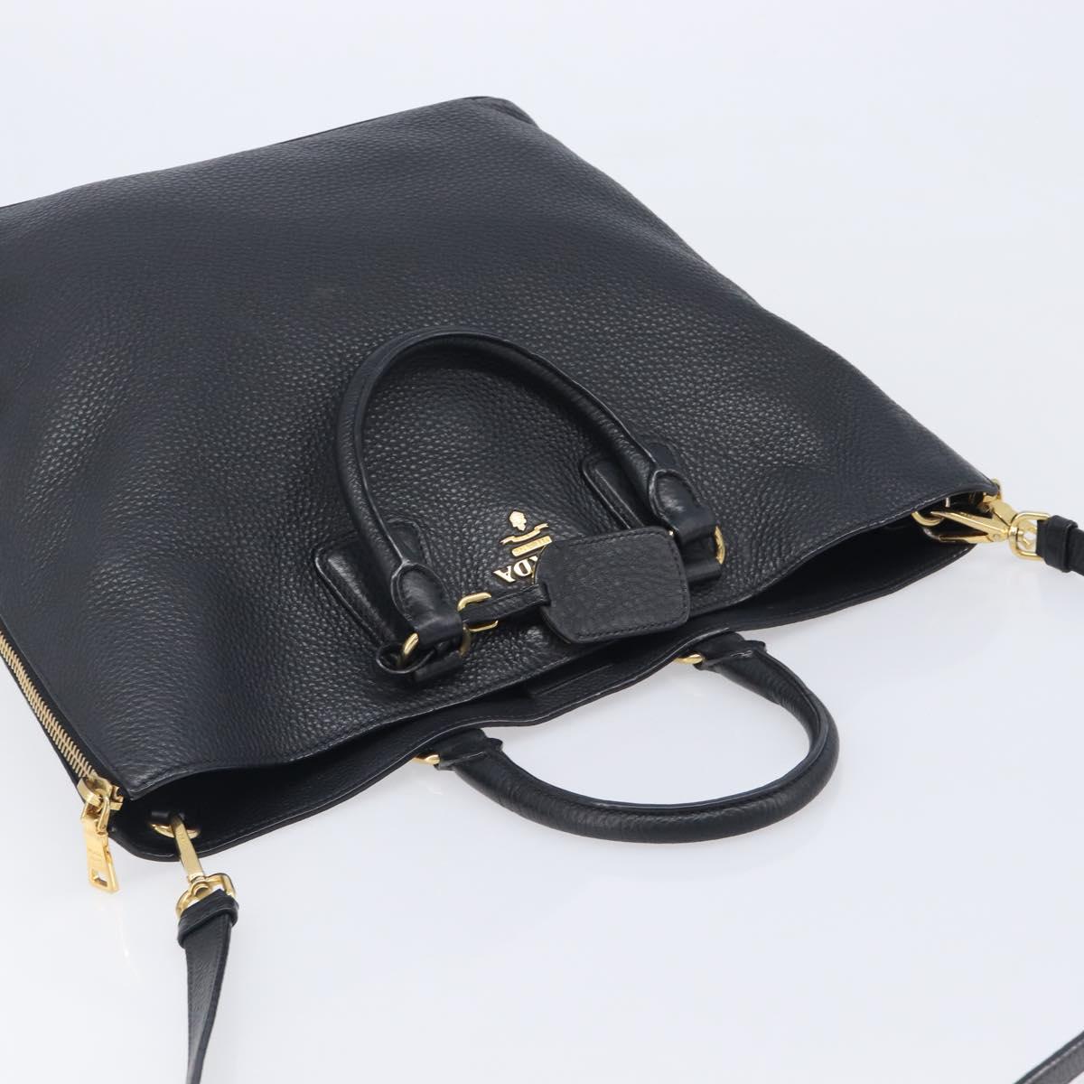 PRADA Hand Bag Vittero Dino Leather 2way Black Gold Auth 207171A