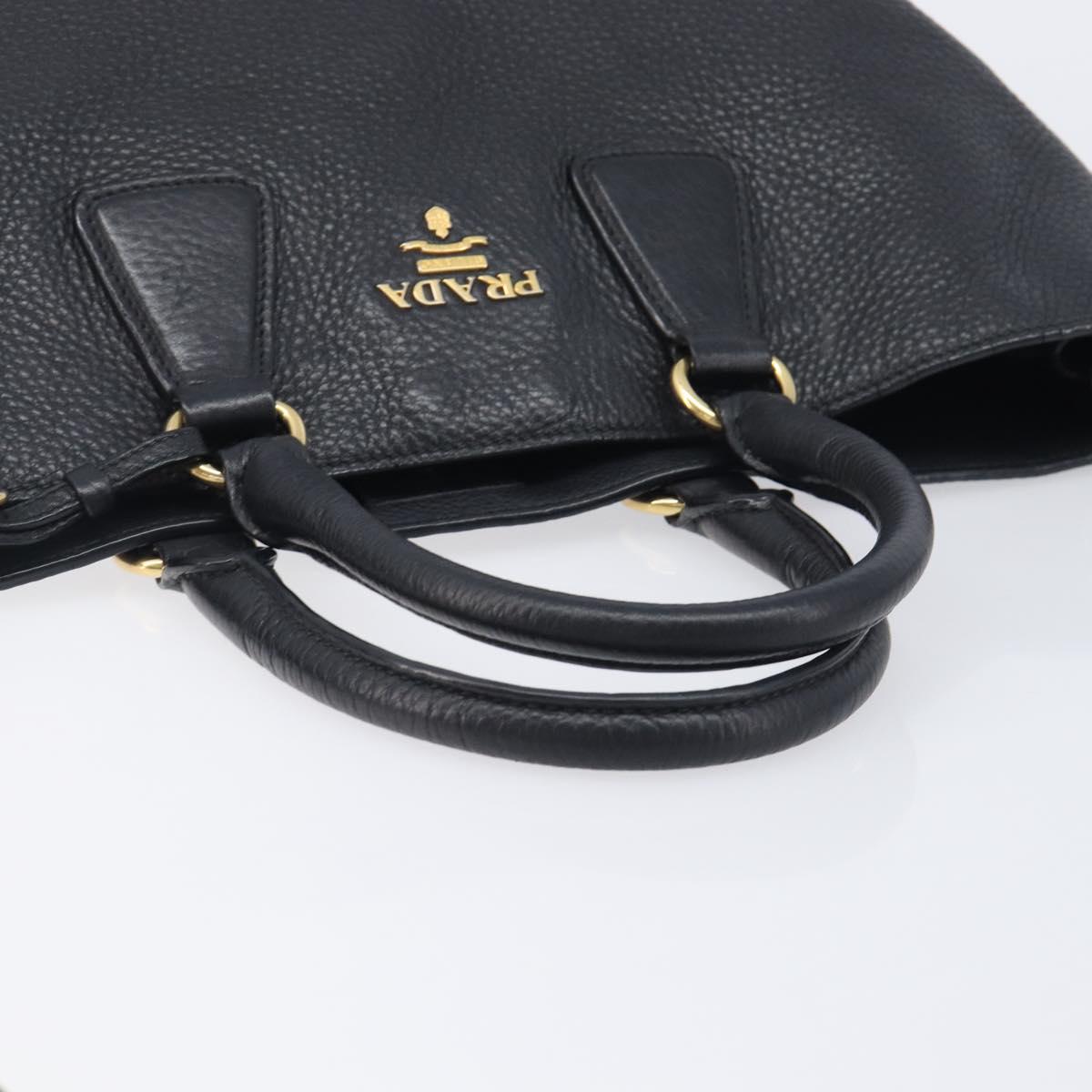 PRADA Hand Bag Vittero Dino Leather 2way Black Gold Auth 207171A