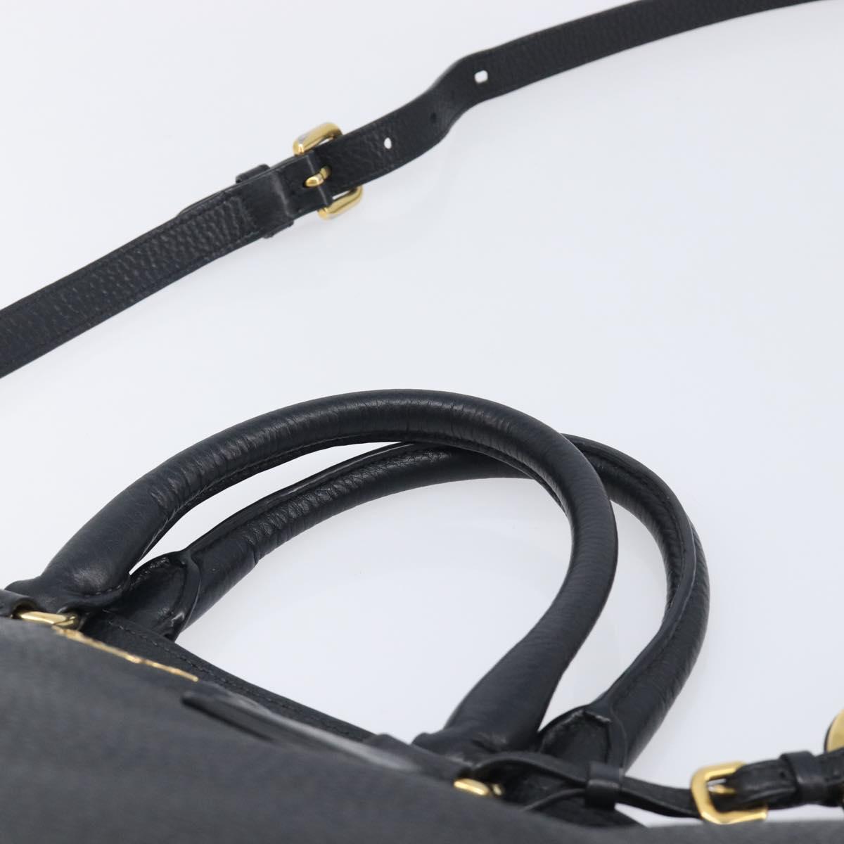 PRADA Hand Bag Vittero Dino Leather 2way Black Gold Auth 207171A
