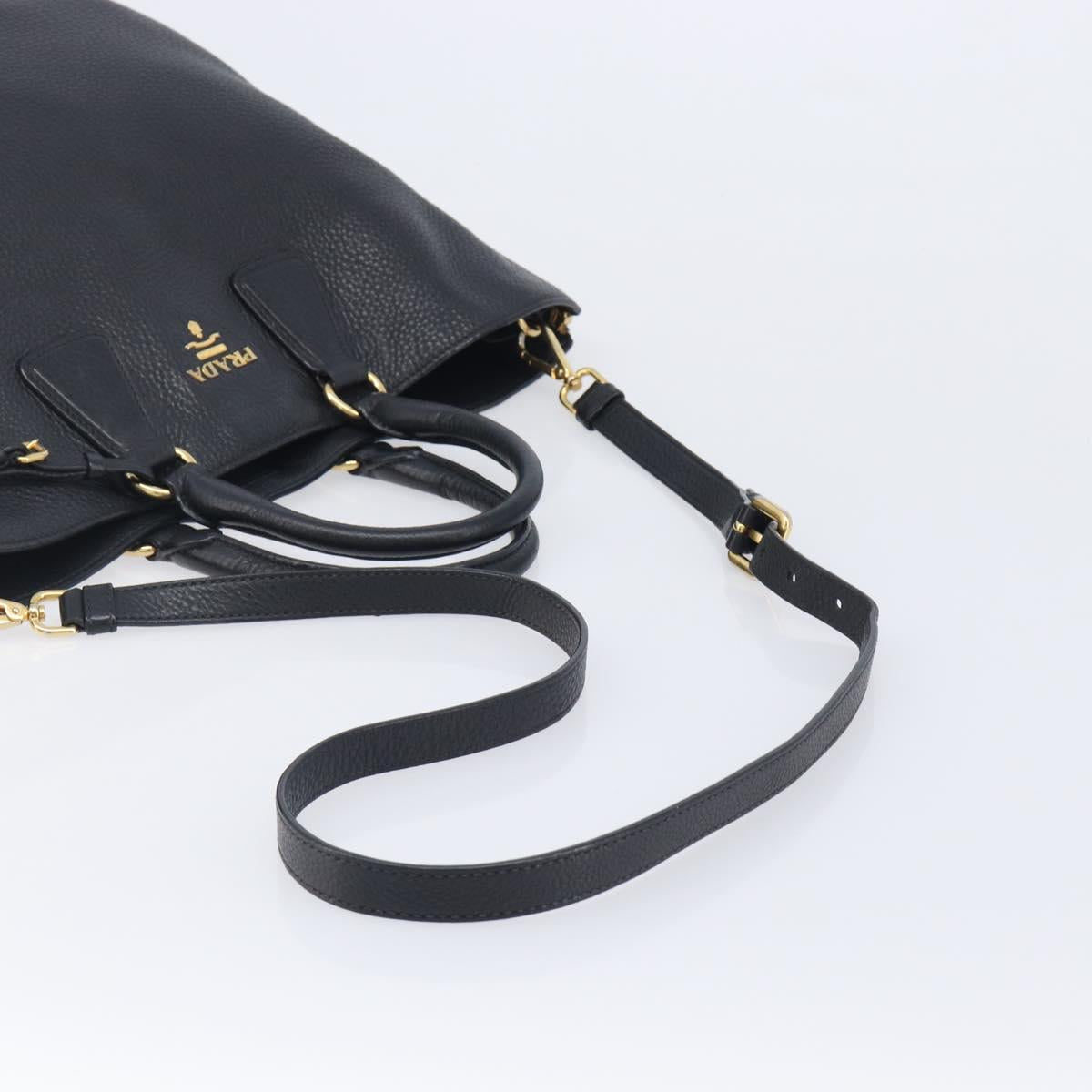 PRADA Hand Bag Vittero Dino Leather 2way Black Gold Auth 207171A