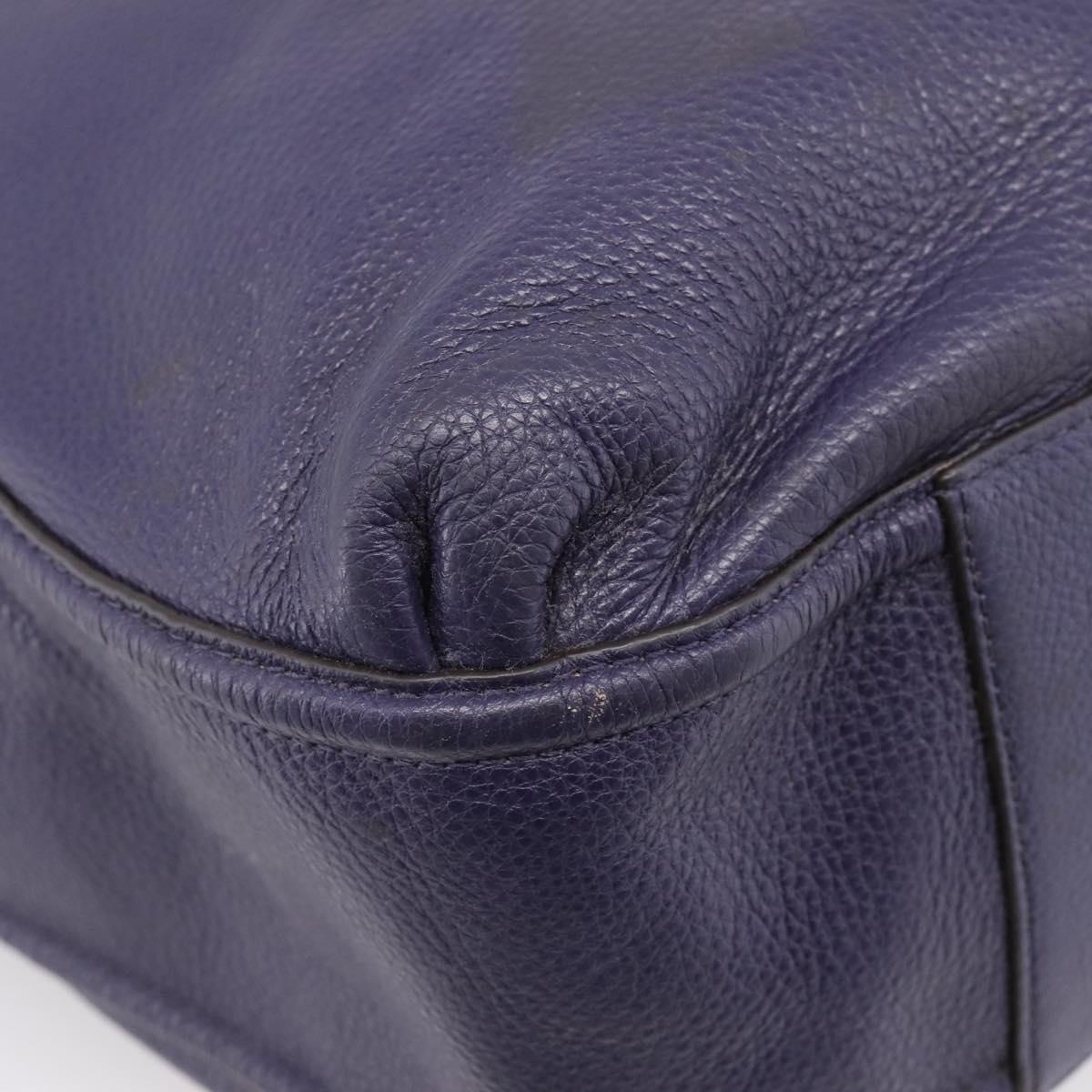 Coach Shoulder Bag Leather Navy Silver Auth 207176A