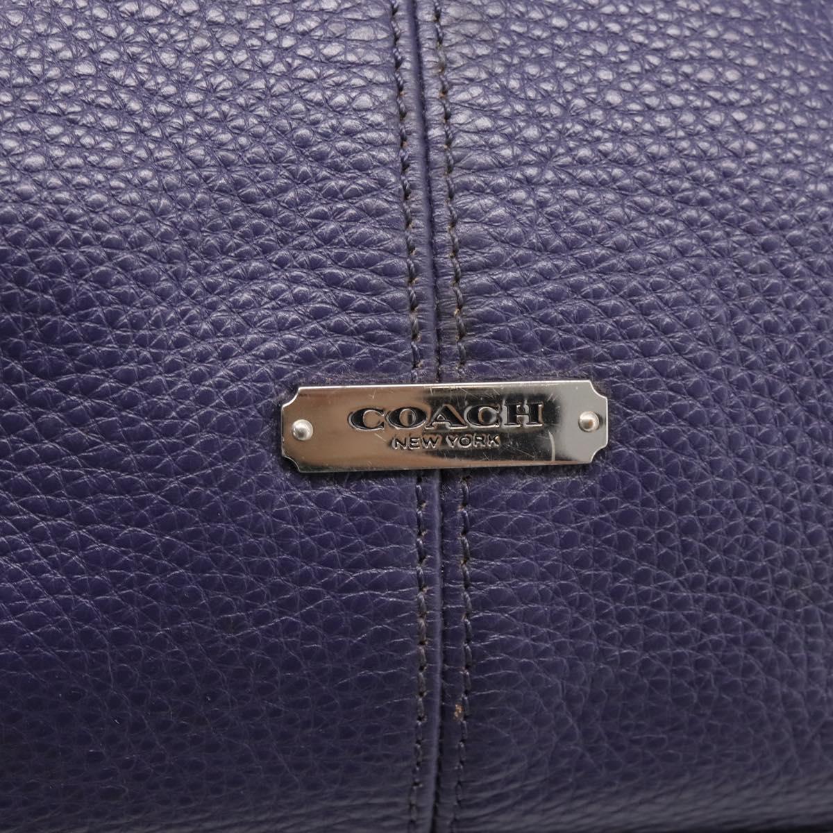 Coach Shoulder Bag Leather Navy Silver Auth 207176A
