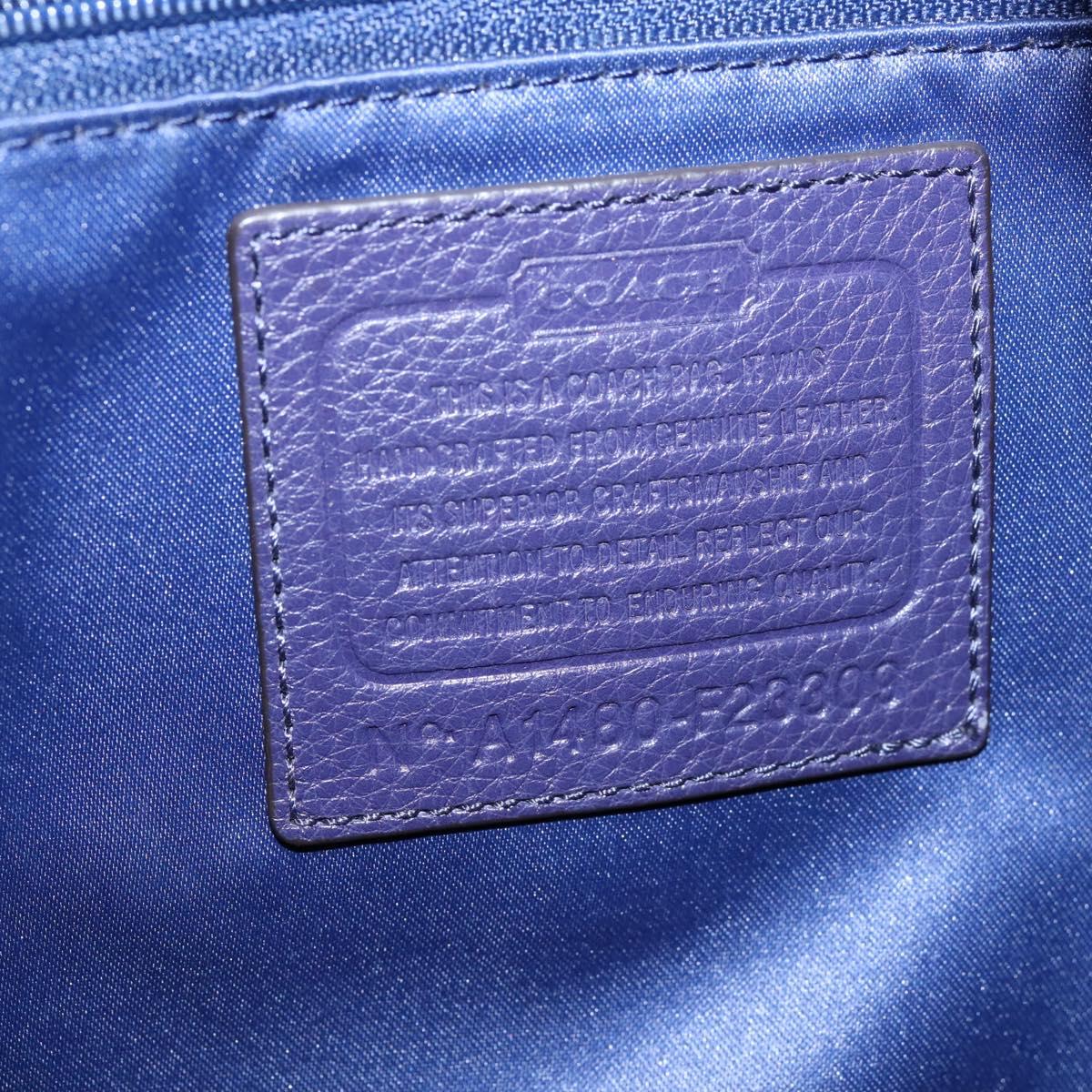 Coach Shoulder Bag Leather Navy Silver Auth 207176A
