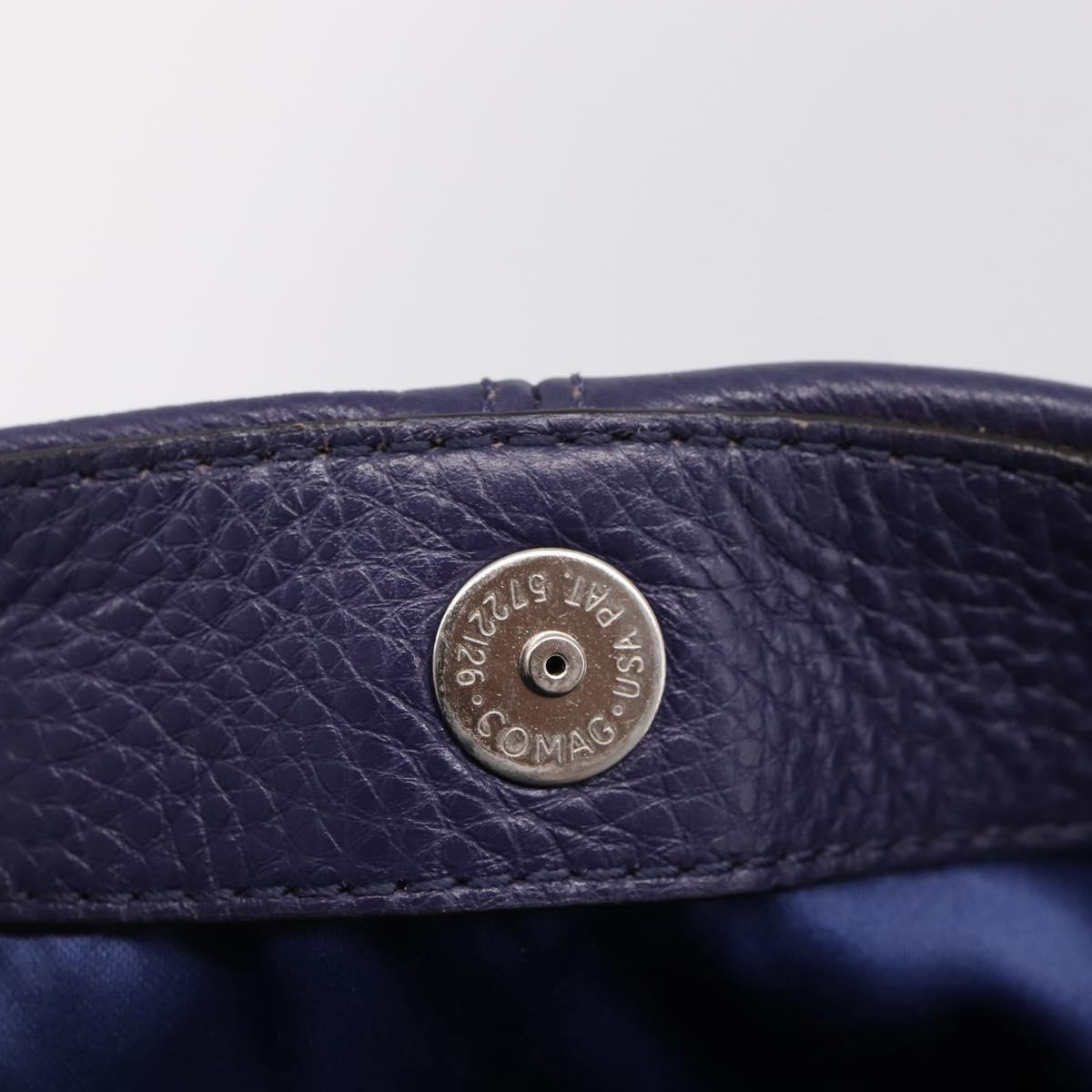 Coach Shoulder Bag Leather Navy Silver Auth 207176A