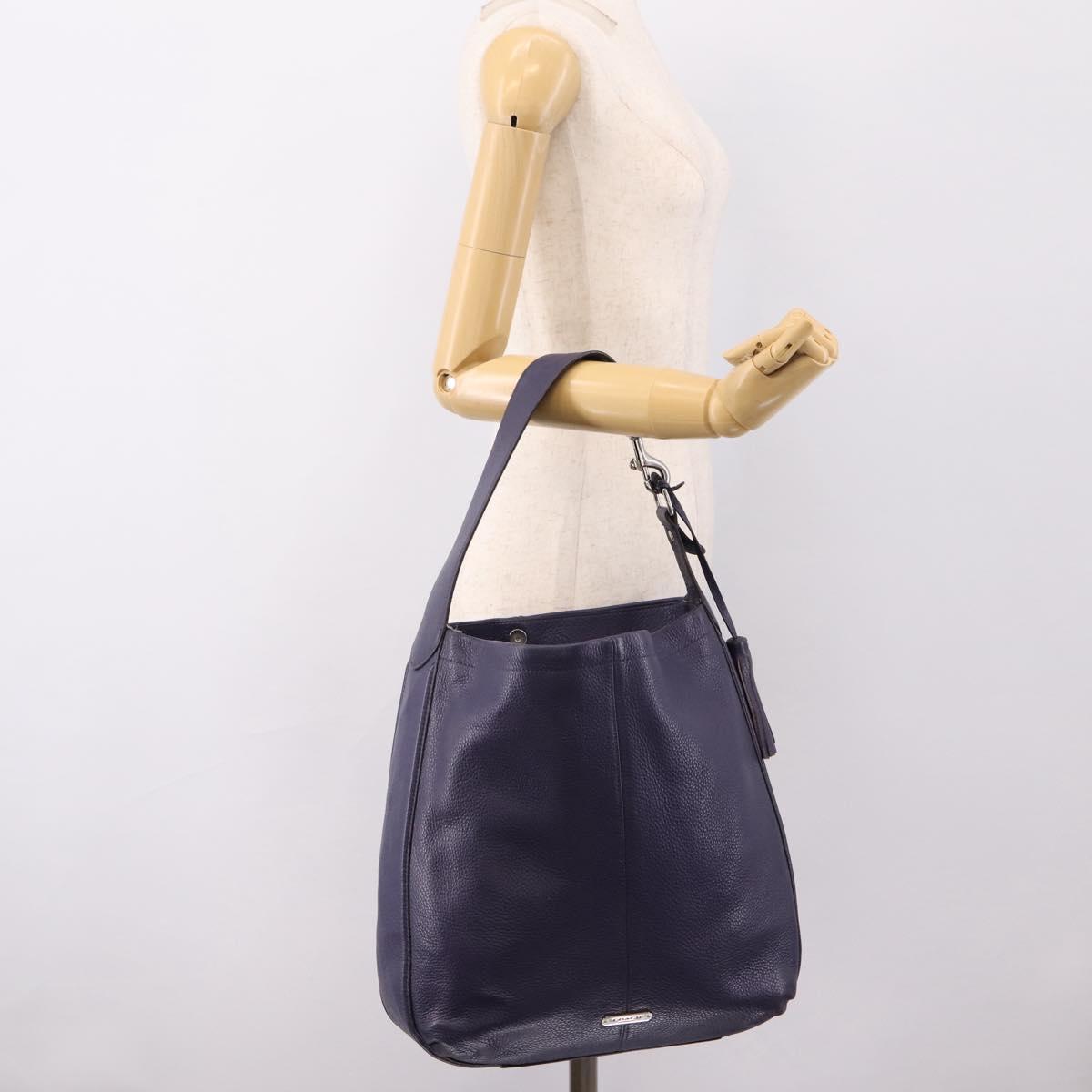 Coach Shoulder Bag Leather Navy Silver Auth 207176A