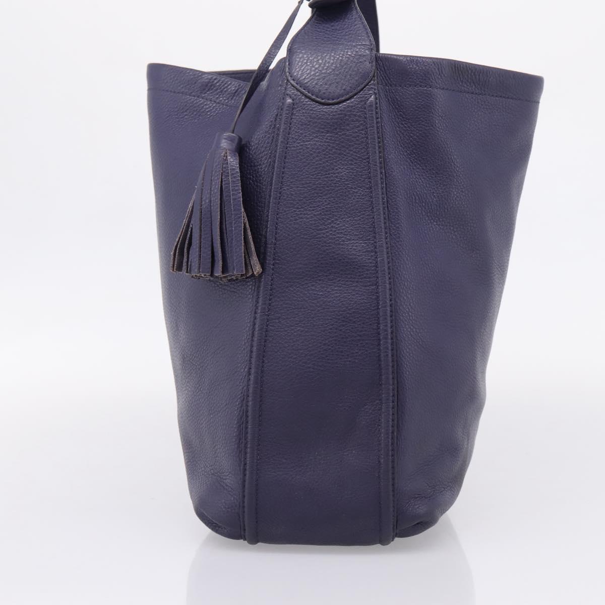 Coach Shoulder Bag Leather Navy Silver Auth 207176A